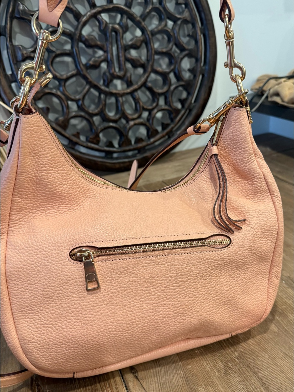 Coach Peach-Pink Pebbled Leather Hobo with Gold Hardware - Picture 7 of 16